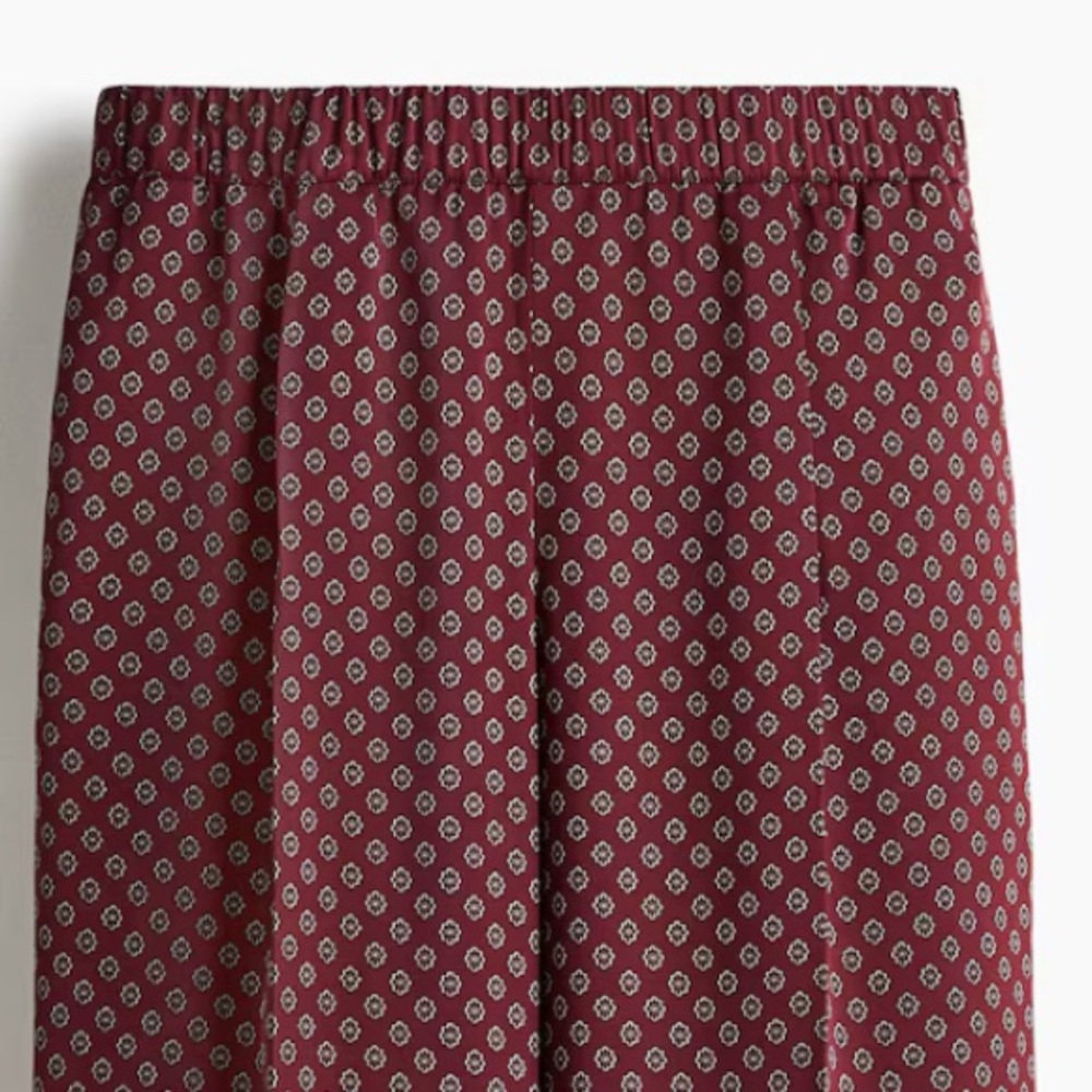 H&M Burgundy Straight-Leg Pants with Micro Floral Print